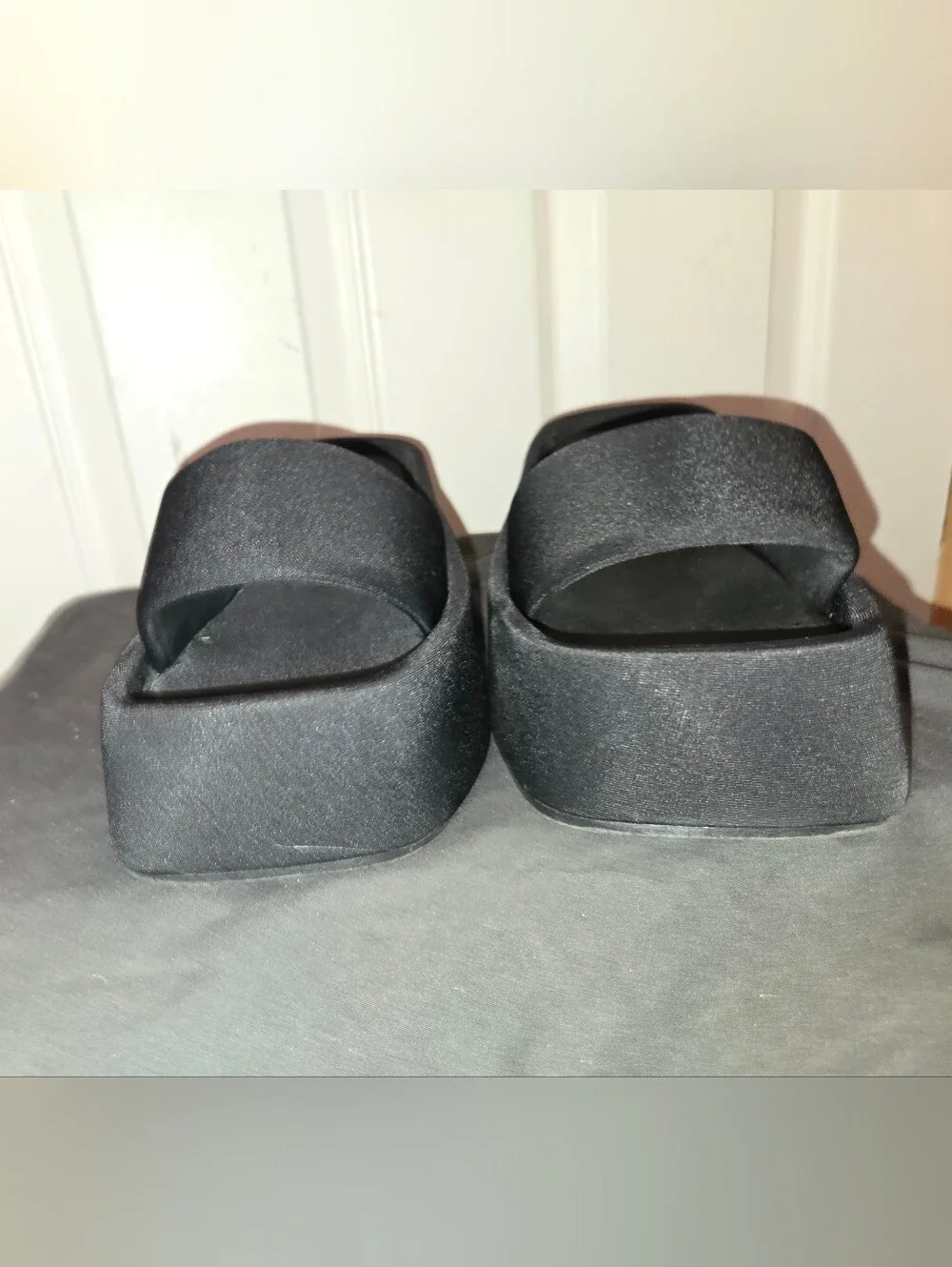 Platform Slide Sandals in Black